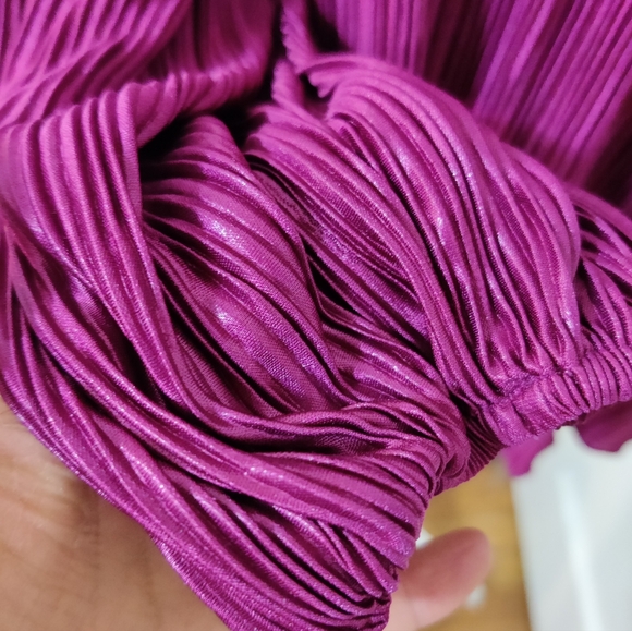 Chicos Ribbed Pleated Chiffon Long Sleeve Blouse Size 2 chic  flare - Picture 3 of 5